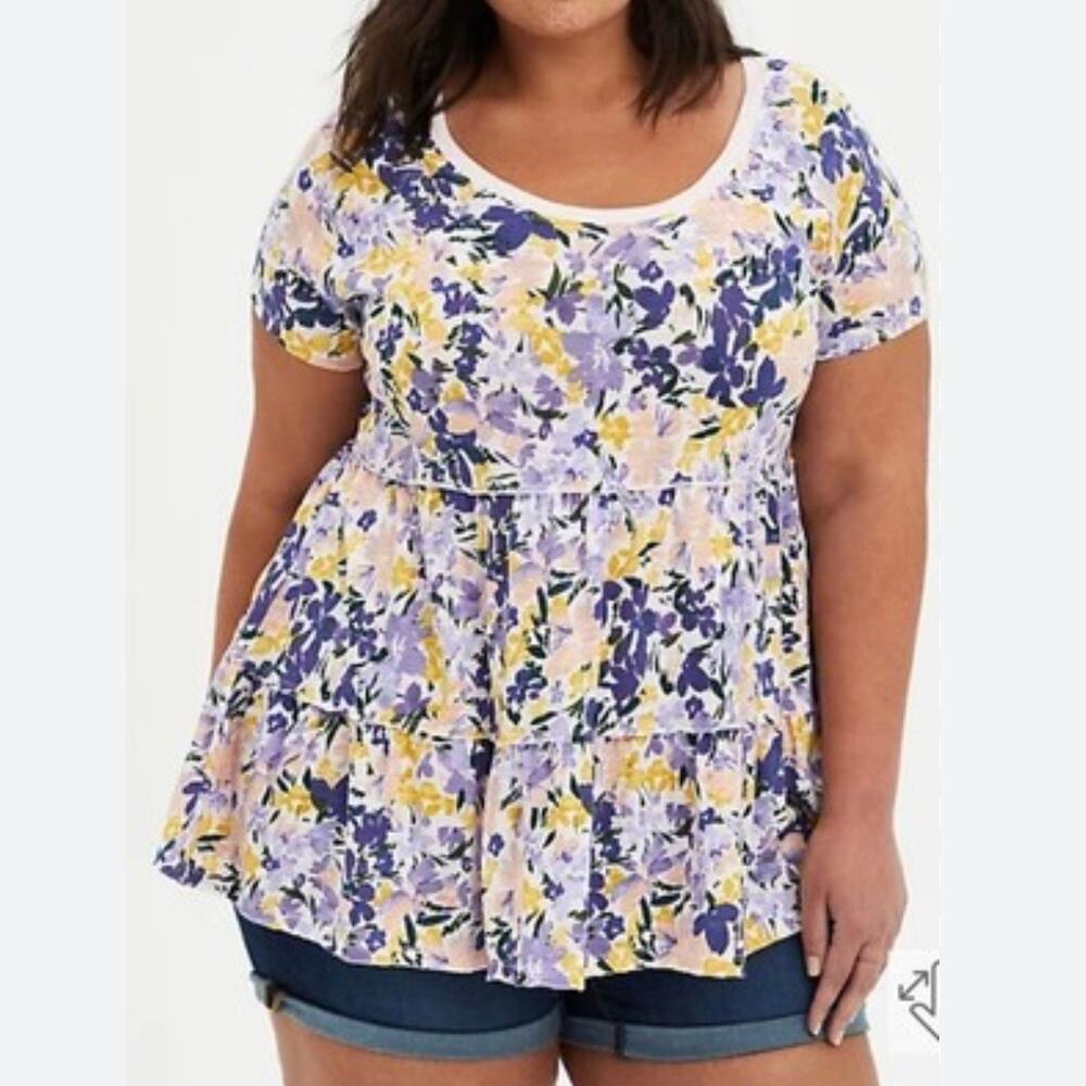 Torrid Floral Babydoll Tiered Peplum T-Shirt Size 1X